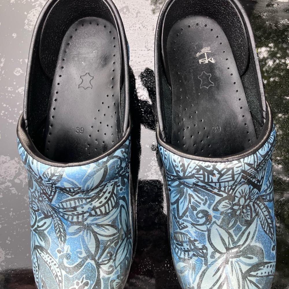 Dansko Blue Floral Clogs